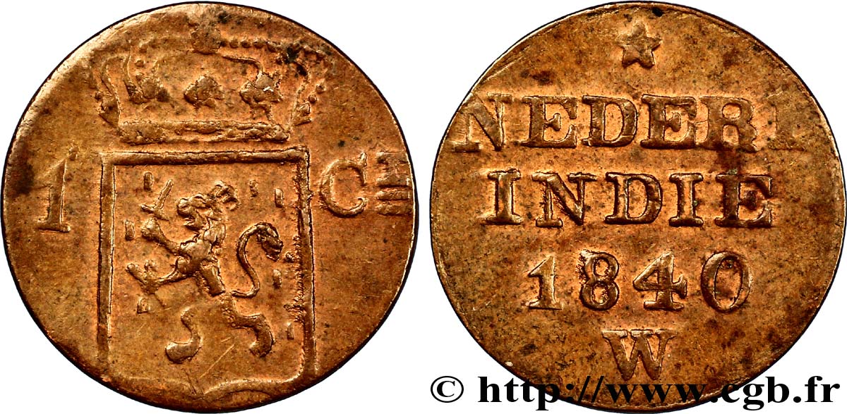 NETHERLANDS INDIES 1 Cent 1840  VF 