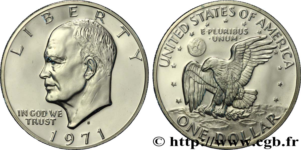 VEREINIGTE STAATEN VON AMERIKA 1 Dollar Proof Eisenhower / aigle posé sur la Lune 1971 San Francisco - S fST 