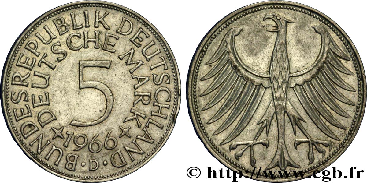 ALEMANIA 5 Mark aigle héraldique 1966 Munich - D MBC+ 