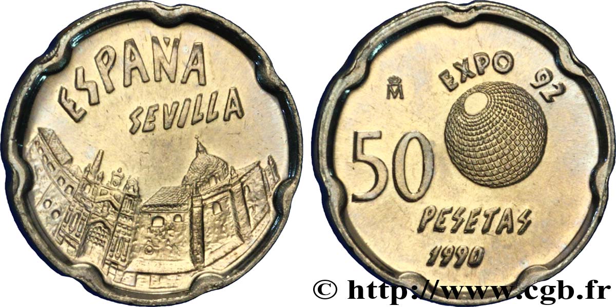 SPAGNA 50 Pesetas Séville ‘92 : monastère de la Cartuja / logo de l’exposition universelle 1990  MS 