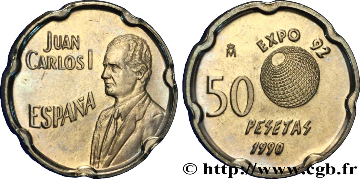 ESPAÑA 50 Pesetas Séville ‘92 : roi Juan Carlos Ier / logo de l’exposition universelle 1990  SC 
