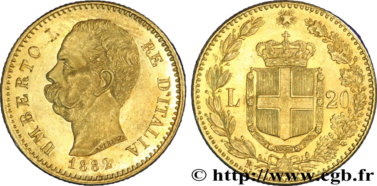 ITALY 20 Lire Umberto Ier 1882 Rome - R AU 