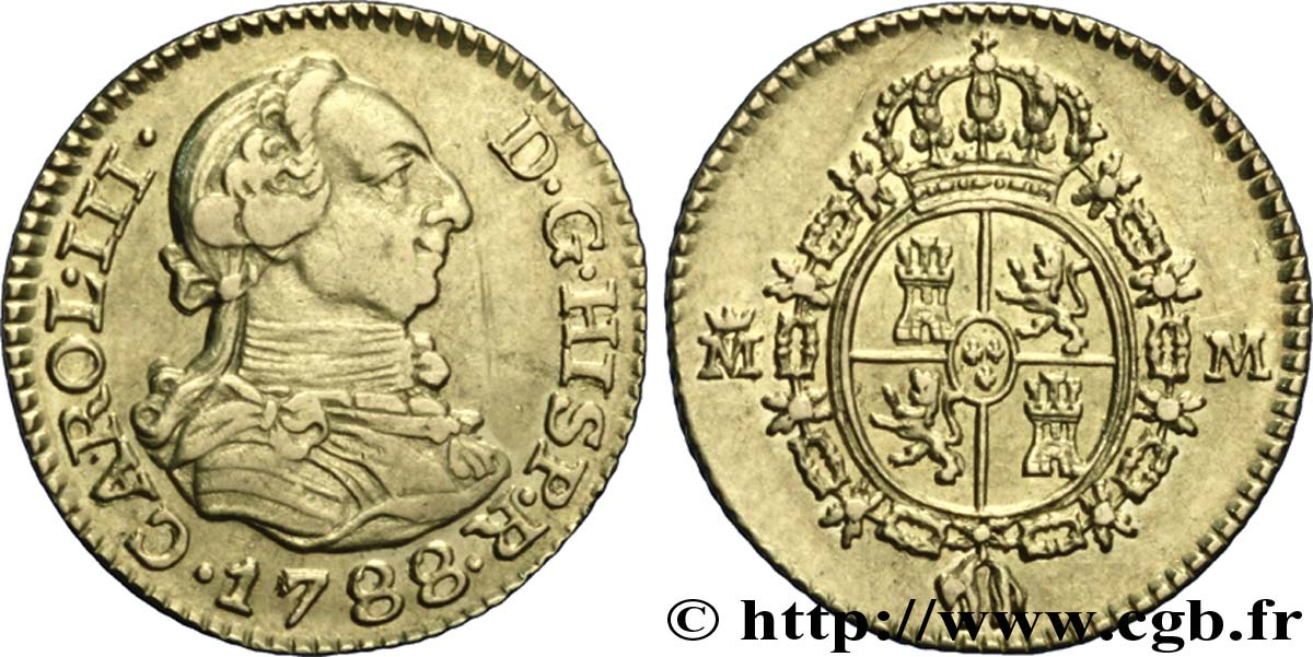SPANIEN 1/2 Escudo Charles III / armes C 1788 Séville - S fVZ 