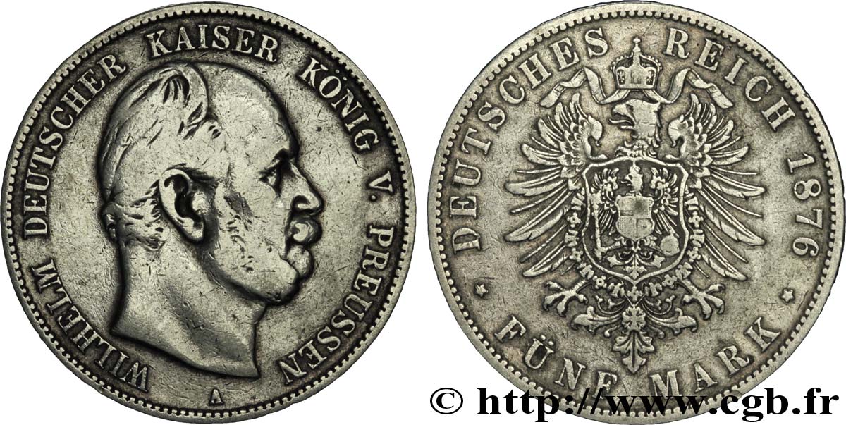 ALEMANIA - PRUSIA 5 Mark Guillaume Ier 1876 Berlin BC+ 