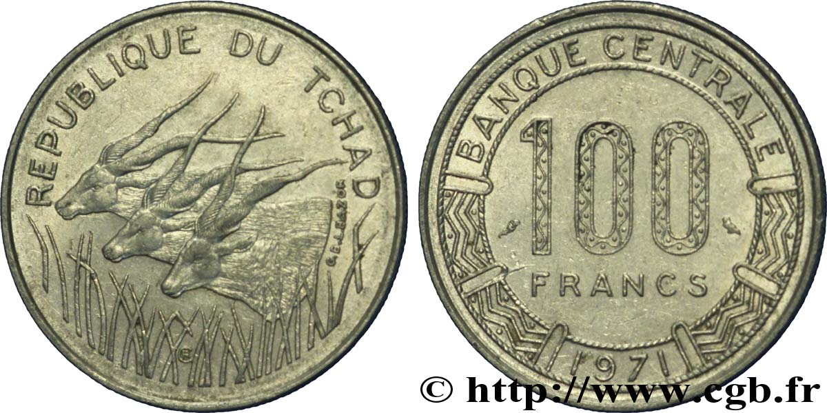 CHAD 100 Francs type “BEAC”, antilopes 1975 Paris AU 