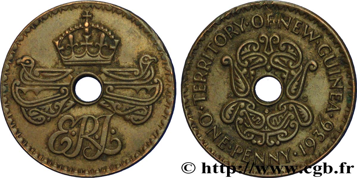 NEW GUINEA 1 Penny monogramme couronné 1936  XF 
