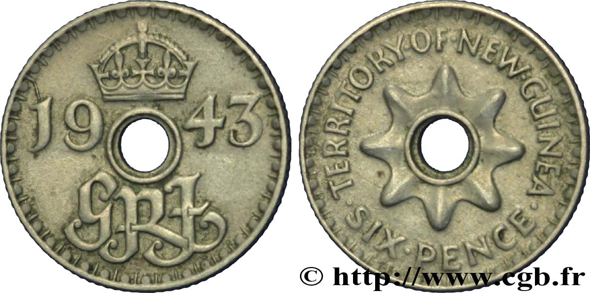 NUOVA GUINEA 6 Pence monogramme couronné 1943  q.SPL 