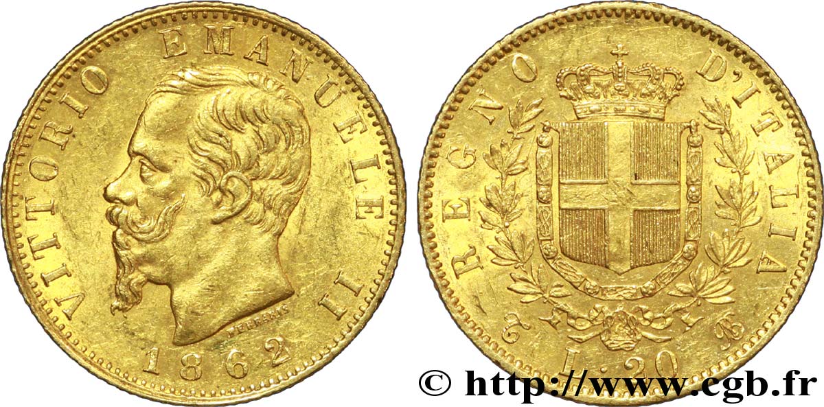 ITALIA 20 Lire Victor Emmanuel II 1862 Turin SPL 