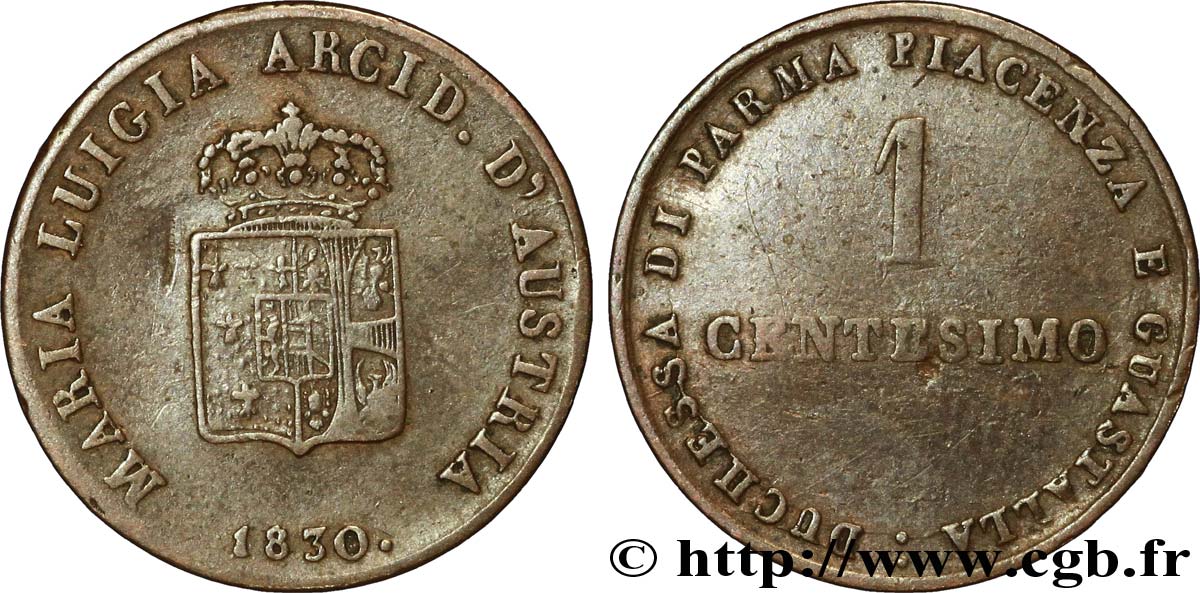 ITALY - PARMA AND PIACENZA 1 Centesimo 1830 Milan VF 