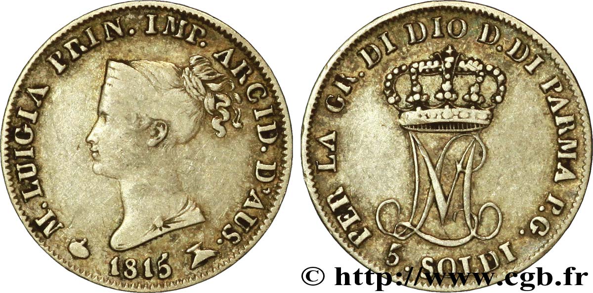 ITALY - PARMA AND PIACENZA 5 Soldi Marie-Louise 1815  Milan VF 