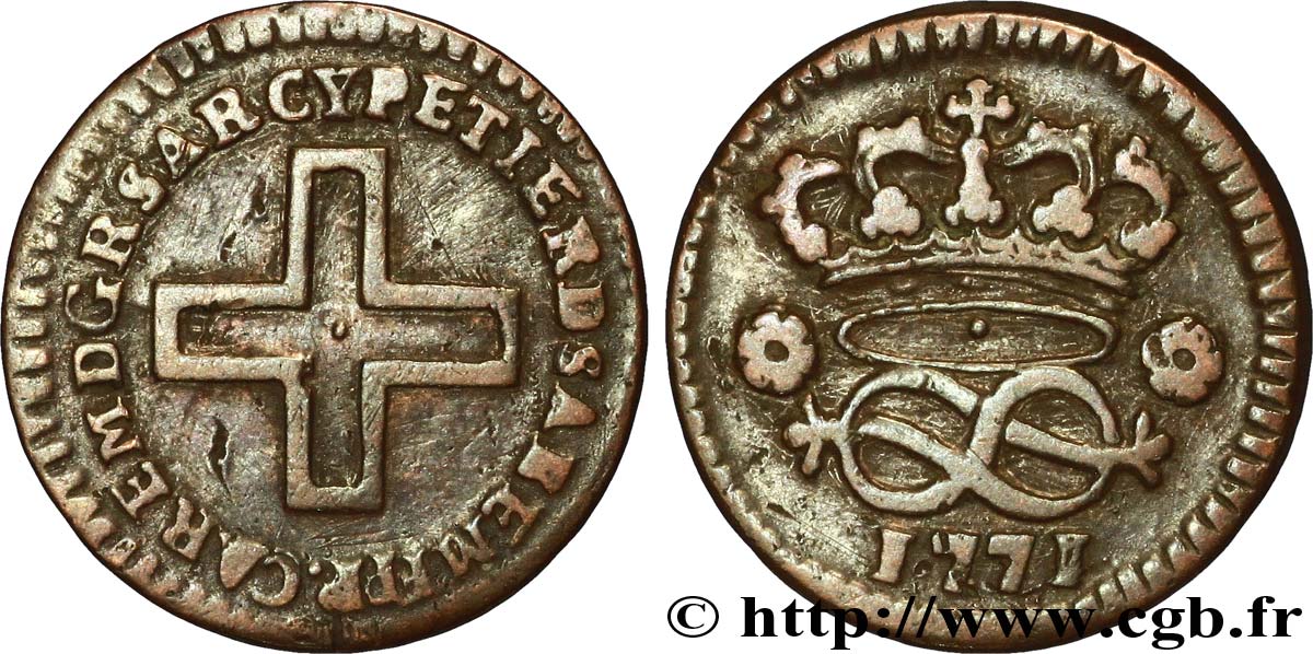 ITALY - KINGDOM OF SARDINIA 2 Denari frappe au nom de Charles Emmanuel III 1771 Turin XF 