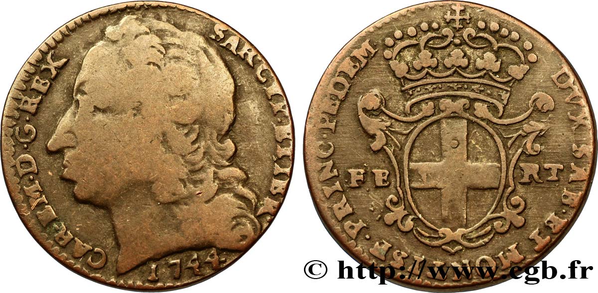 ITALIA - REGNO DE SARDINIA 2 1/2 Soldi Charles Emmanuel III, Roi de Sardaigne 1744 Turin MB 