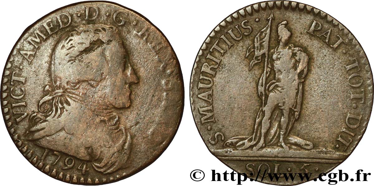 ITALIA - REINO DE CERDEÑA 5 Soldi Royaume de Sardaigne Victor Amédée III 1794 Turin BC 