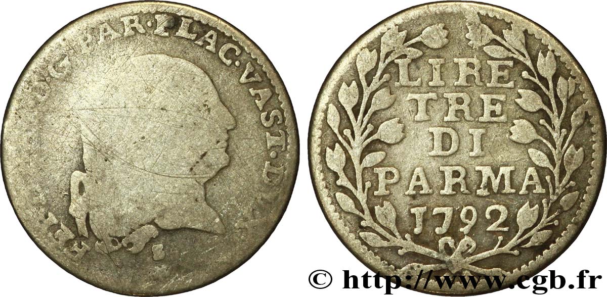 ITALIA - PARMA 3 Lire Ferdinand de Bourbon 1792 Parme RC+ 