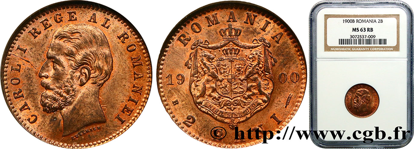 ROMANIA 2 Bani Charles Ier 1900 Bucarest  MS63 NGC