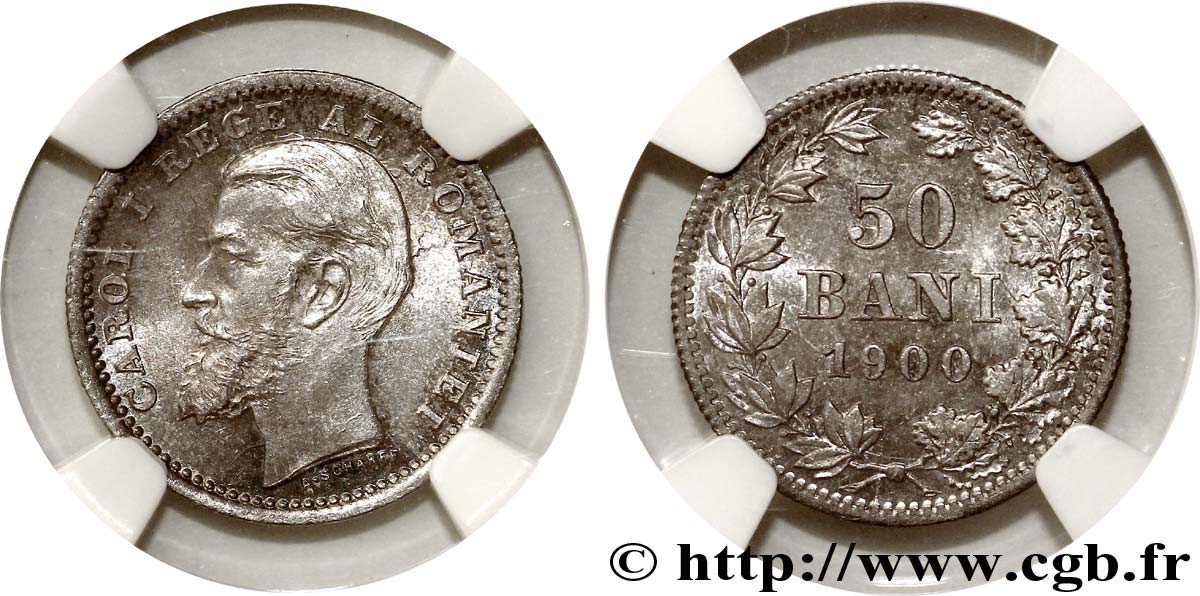 ROMANIA 50 Bani Charles Ier 1900  MS64 NGC