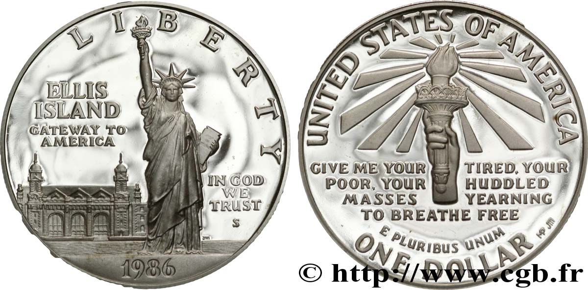 ESTADOS UNIDOS DE AMÉRICA 1 Dollar Proof Statue de la Liberté, Ellis Island 1986 San Francisco - S FDC 