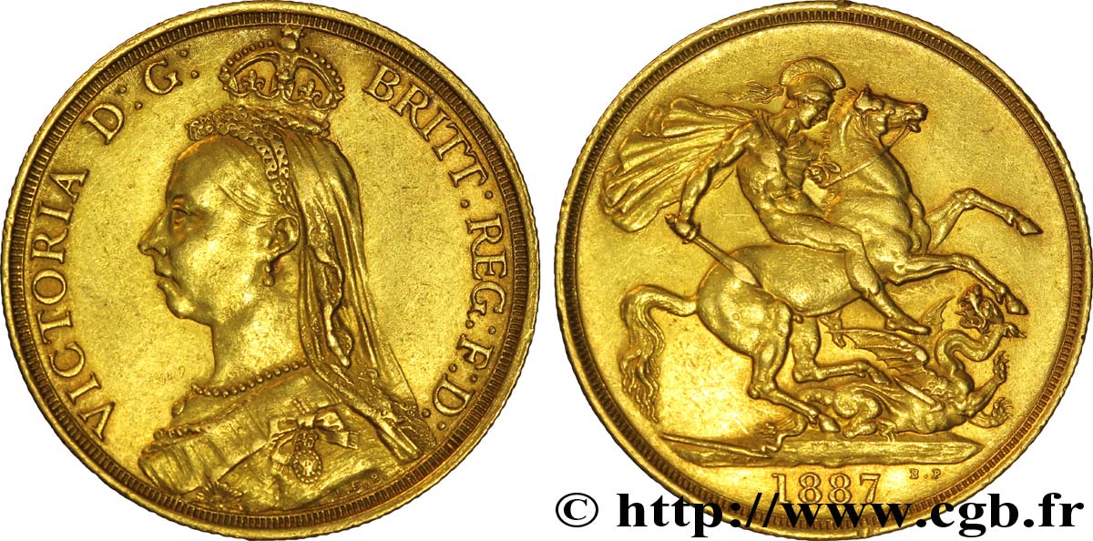 REINO UNIDO 2 Livres (Two Pounds), Victoria  Jubilee head  / St Georges terrassant le dragon 1887 Londres EBC 