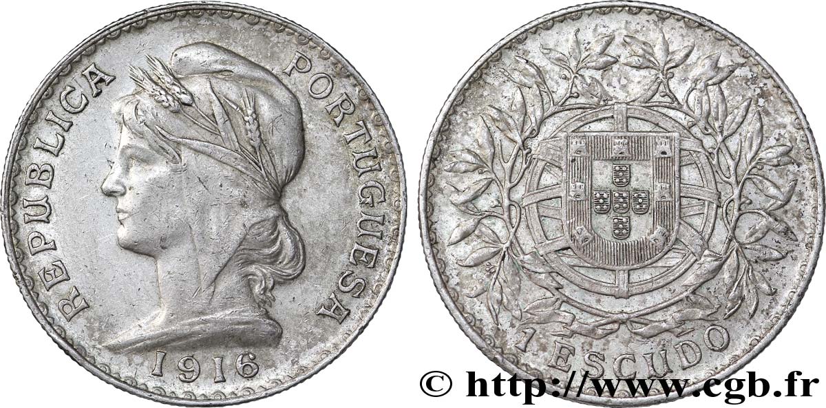 PORTUGAL 1 Escudo femme au bonnet phrygien / emblème 1916  fVZ 