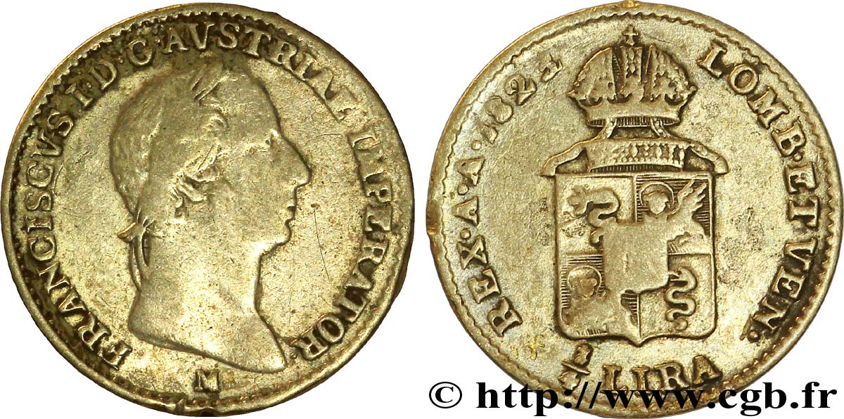 ITALIA - LOMBARDIA-VENETO 1/4 Lire Royaume Lombardo-Vénitien François Ier d’Autriche 1823 Milan - M MB 