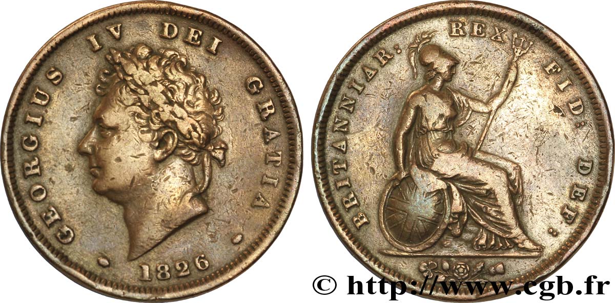 VEREINIGTEN KÖNIGREICH 1/2 Penny Georges IV / Britannia 1826  S 
