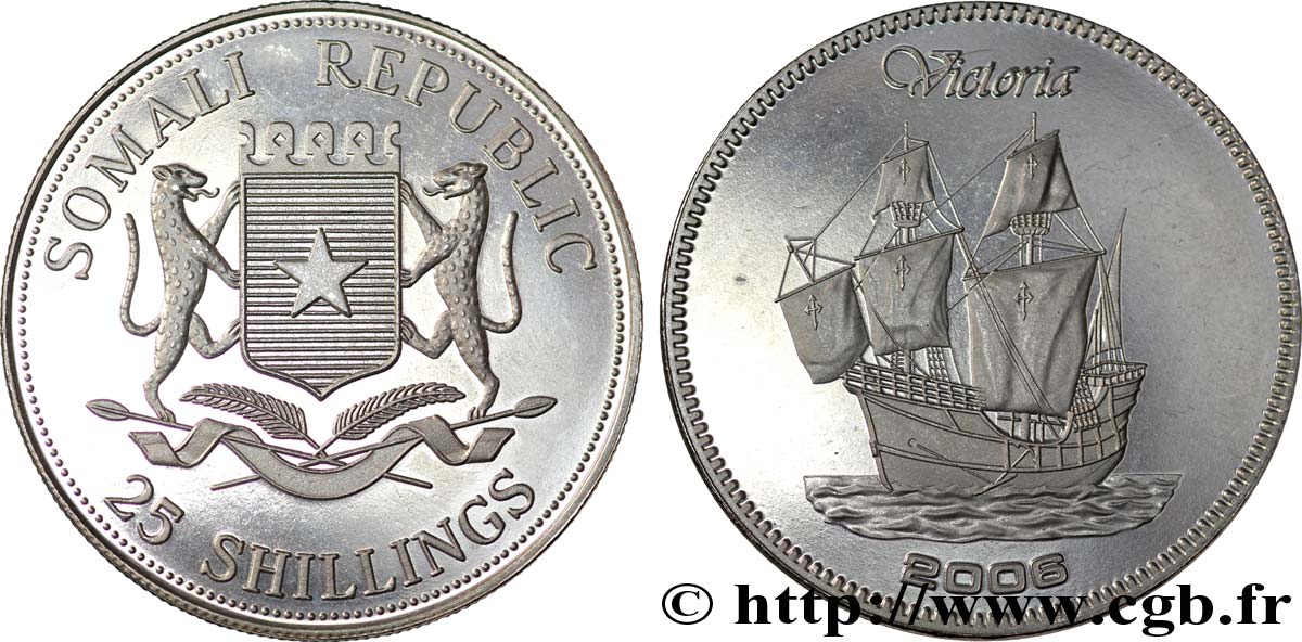 SOMALIA 25 Shillings Voiliers historiques : emblème / le Victoria 2008  MS 