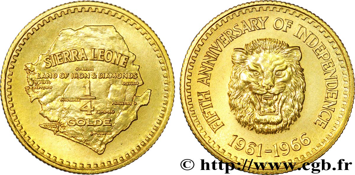 SIERRA LEONE 1/4 Golde 5e anniversaire de l’Indépendance 1966  MS 