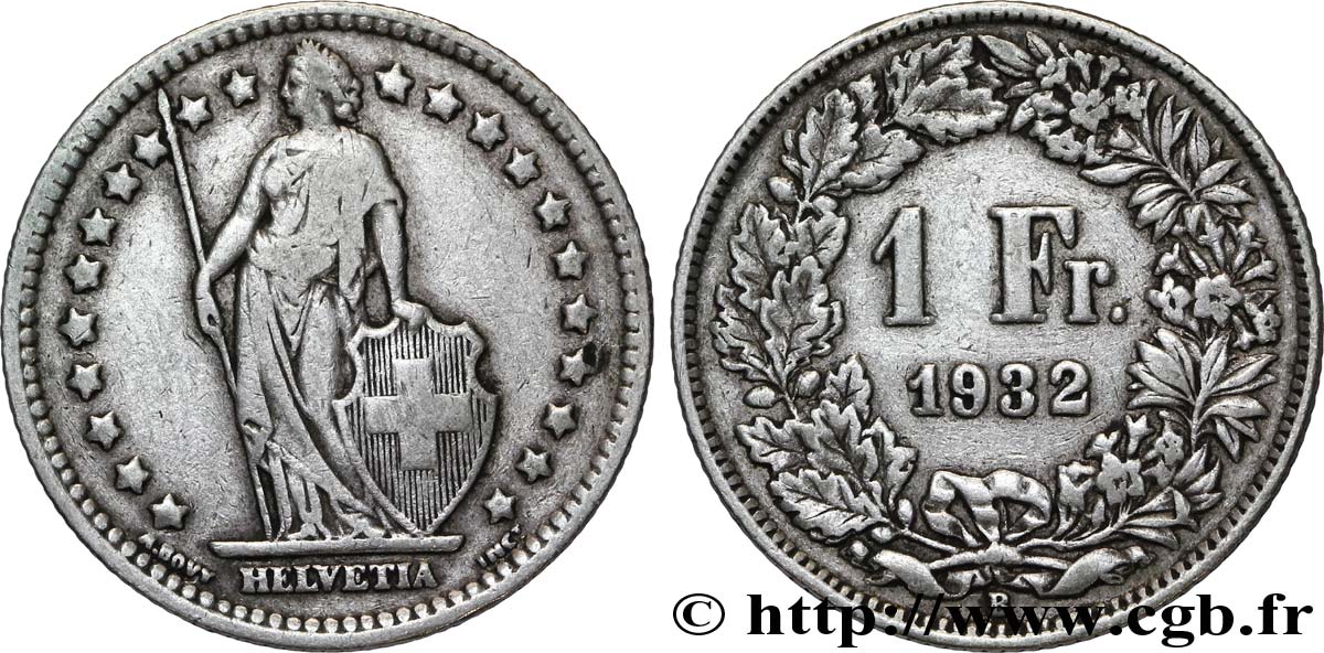 SVIZZERA  1 Franc Helvetia 1932 Berne - B q.BB 