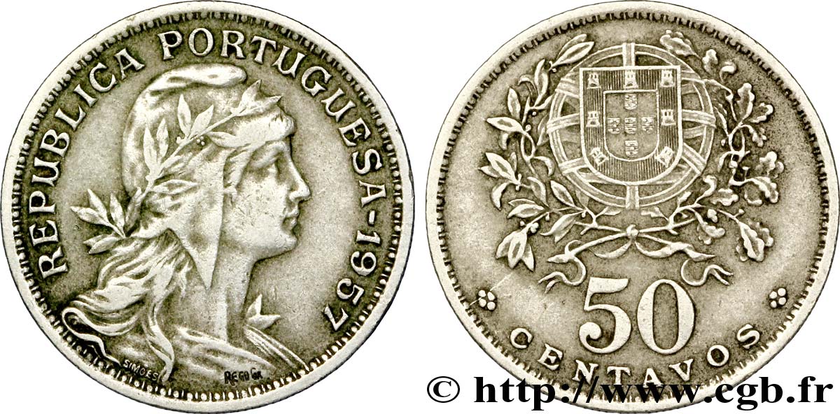 PORTUGAL 50 Centavos 1957  TTB 