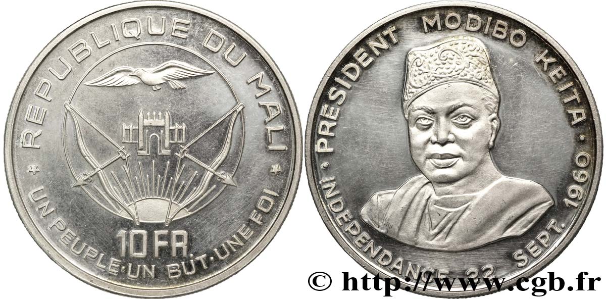 MALI 10 Francs Proof commémoration de l’indépendance / président Modibo Keita 1960 Paris VZ 