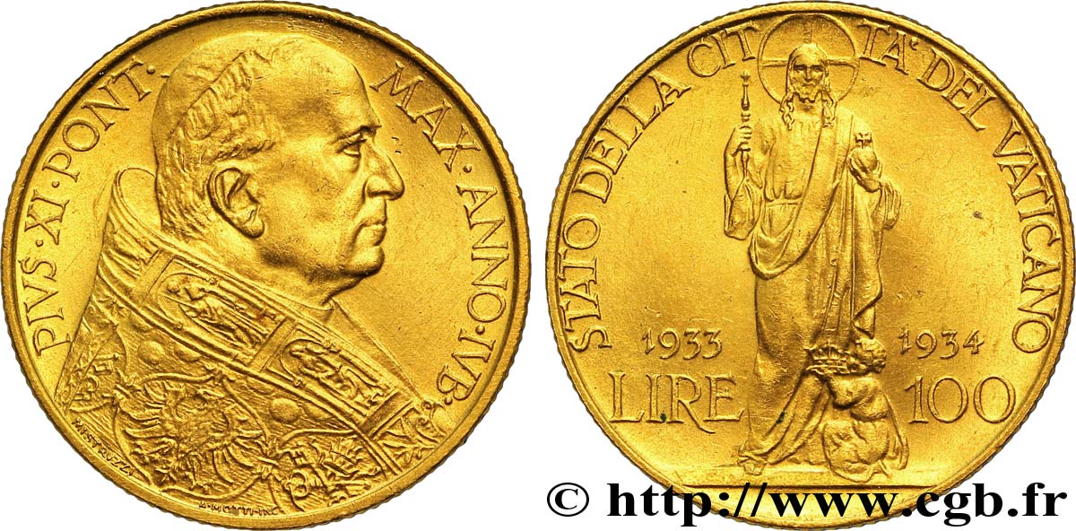 VATIKANSTAAT UND KIRCHENSTAAT 100 Lire Pie XI - Année du Jubilé 1933-1934 Rome VZ 