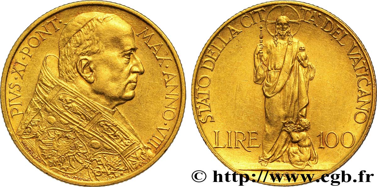 VATICAN AND PAPAL STATES 100 Lire Pie XI an VIII 1929 Rome AU 
