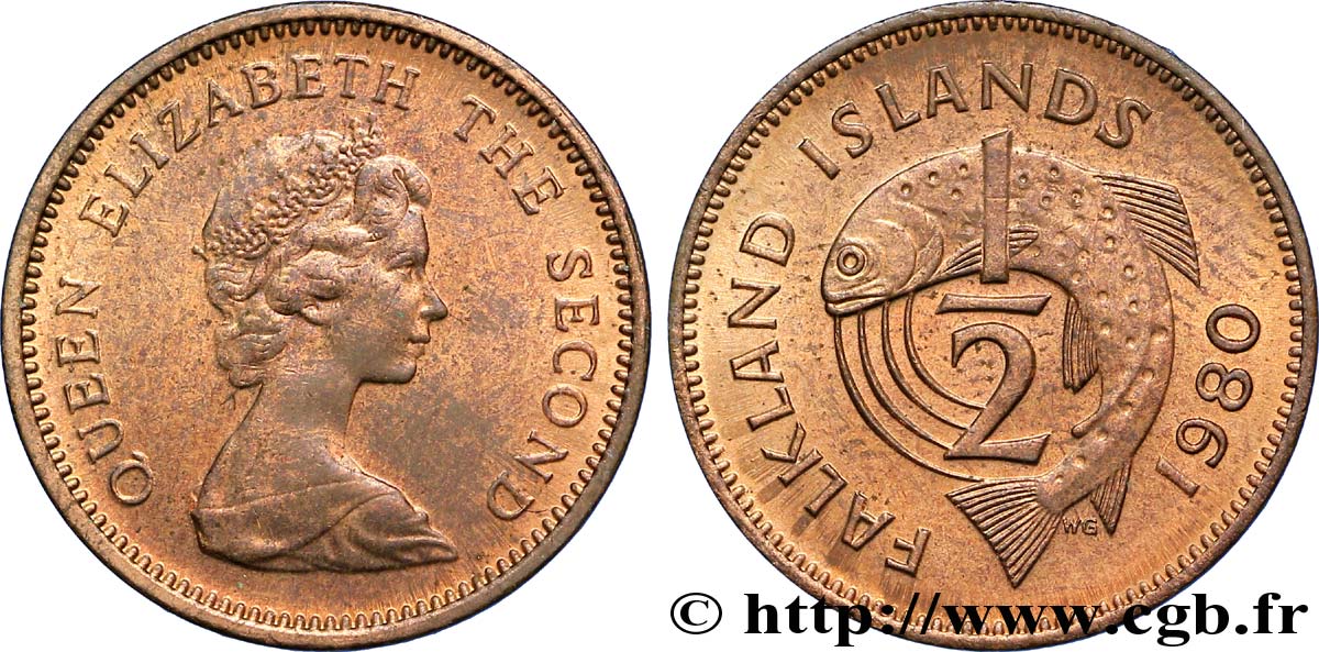 FALKLAND ISLANDS 1/2 Penny Elisabeth II / saumon 1980  MS 