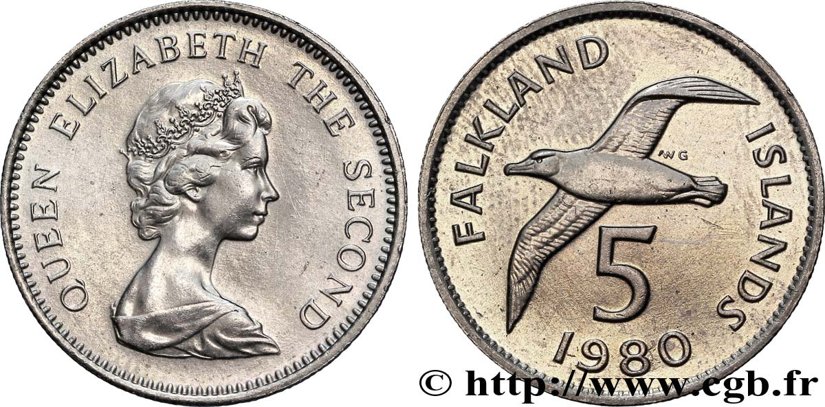 FALKLAND ISLANDS 5 Pence Elisabeth II / Albatros à sourcils noirs 1980  MS 