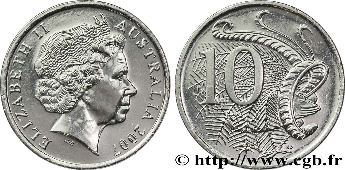 AUSTRALIEN 10 Cents Elisabeth II / oiseau lyre 2007  fST 