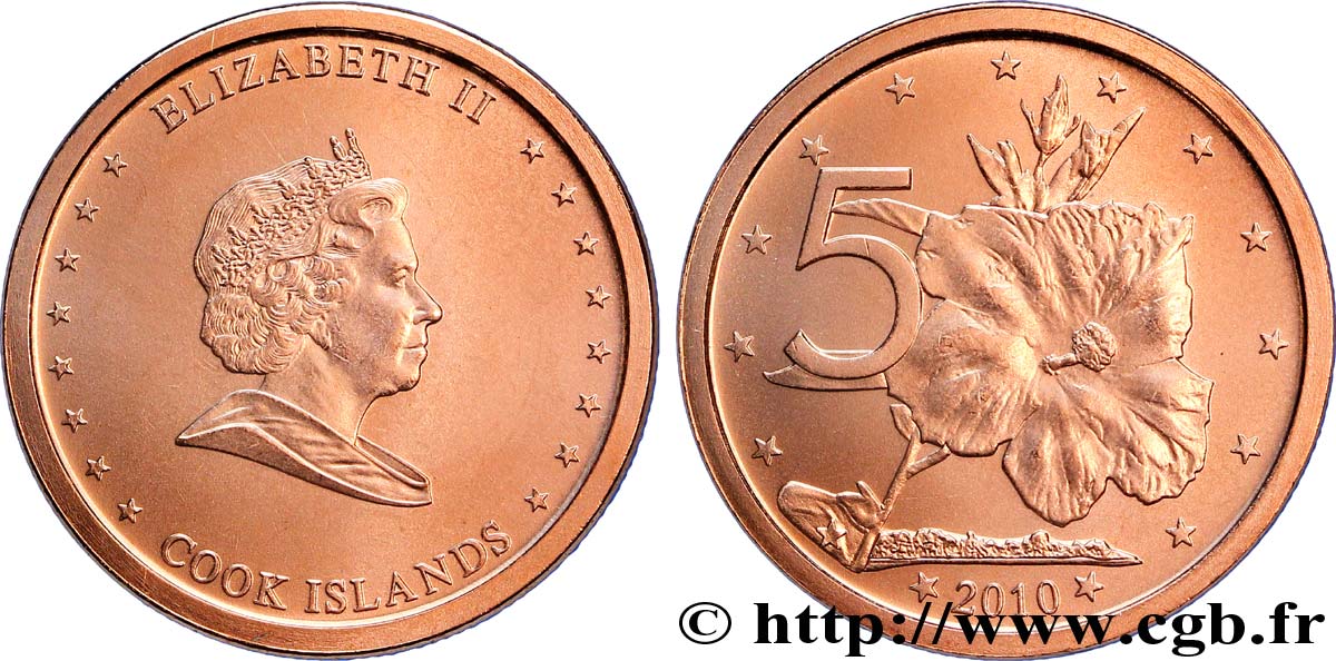 COOK ISLANDS 5 Cents Elisabeth II / fleur de Tiaré 2010  MS 