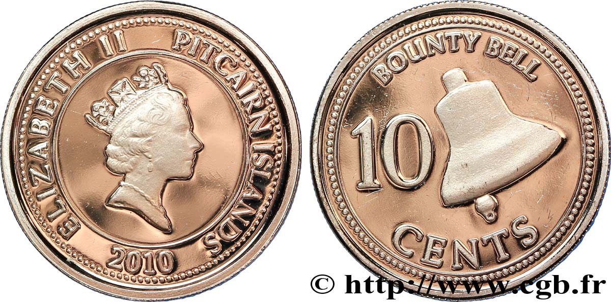 ISLAS PITCAIRN 10 Cents Elisabeth II / cloche du Bounty 2010  FDC 