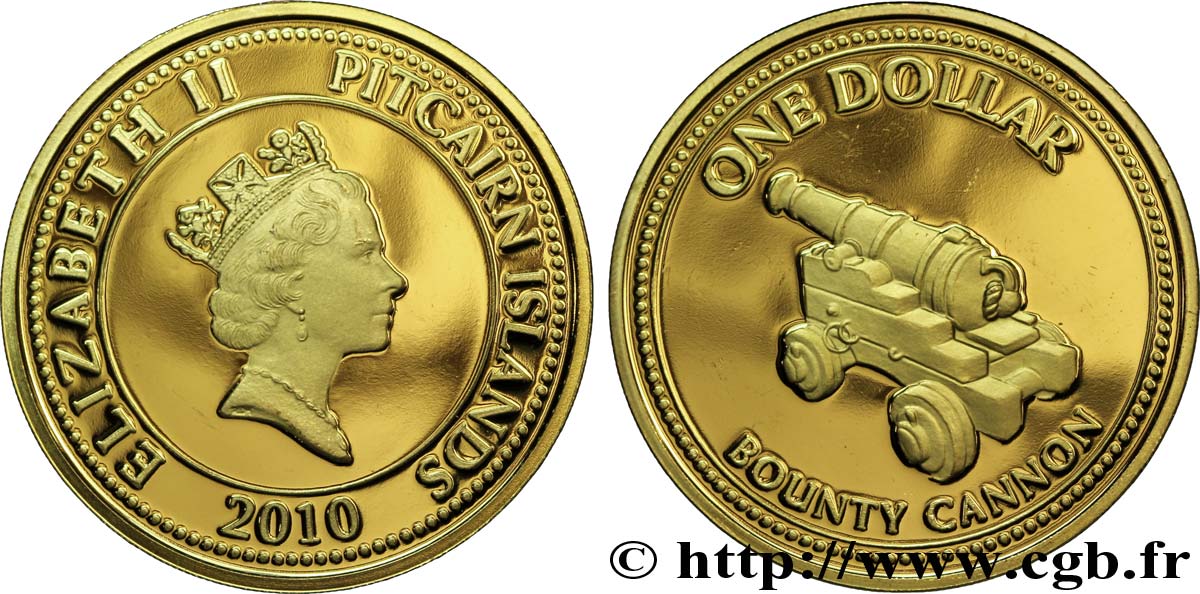 ISOLE PITCAIRN 1 Dollar Elisabeth II / canon du Bounty 2010  FDC 