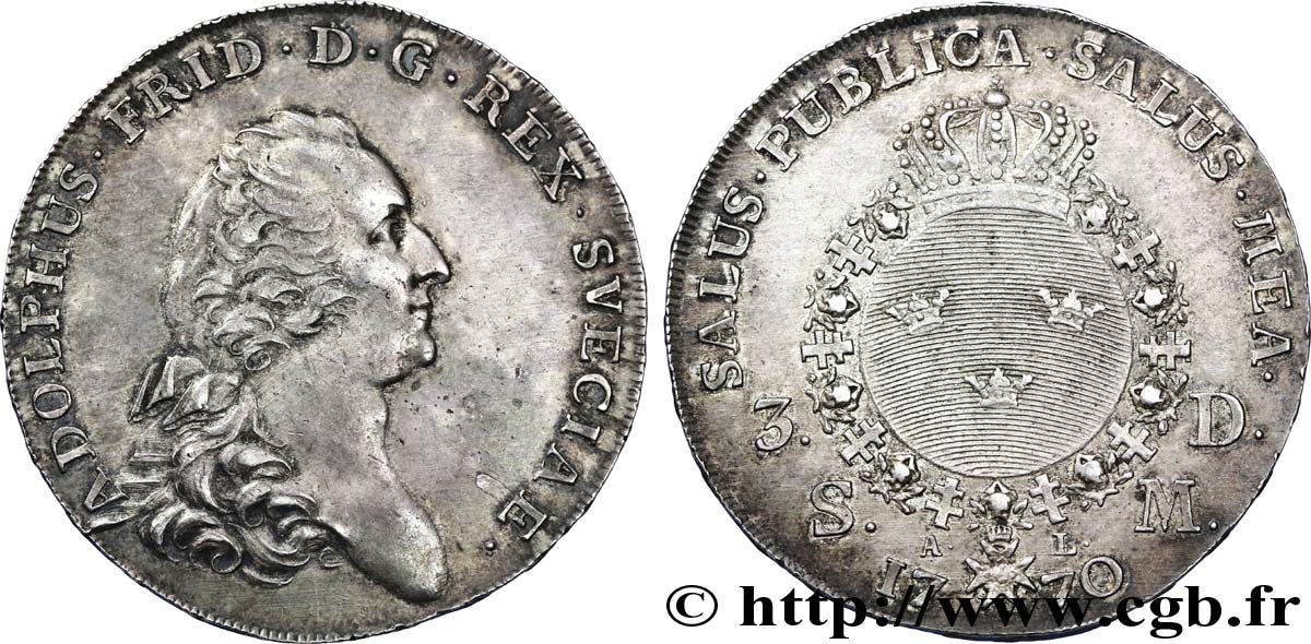 SUECIA 1 Riksdaler Adolphe-Frédéric 1770 Stockholm EBC 