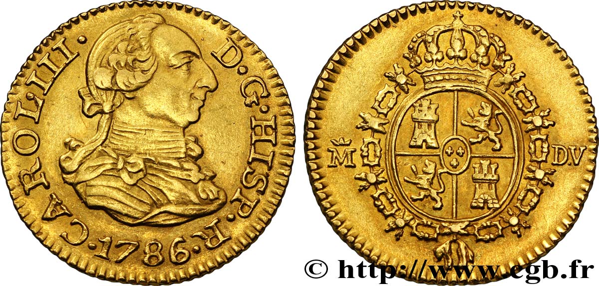 ESPAÑA 1/2 Escudo Charles III / armes D.V. 1786 Madrid EBC 