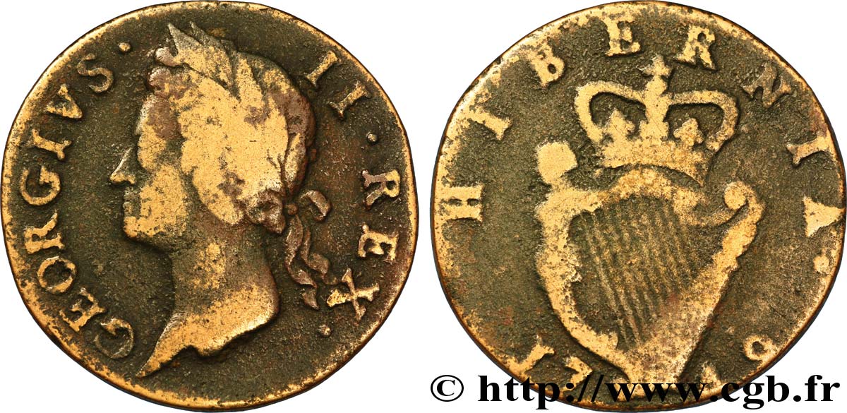IRLAND 1/2 Penny Georges II / harpe 1749  fS 