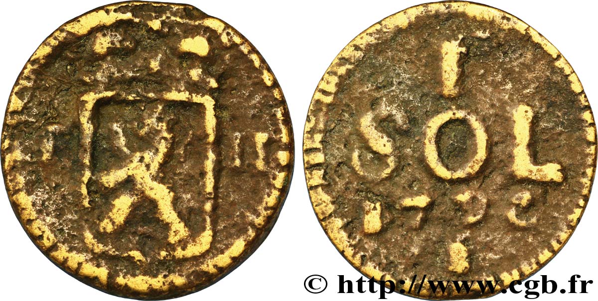 LUXEMBURGO 1 Sol emblème frappe au nom de François II (monnaie de siège) 1796  BC 