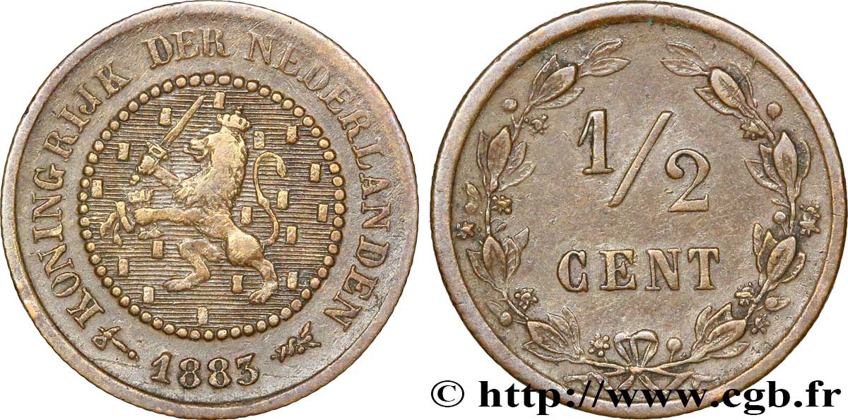 PAESI BASSI 1/2 Cent lion couronné 1883 Utrecht BB 