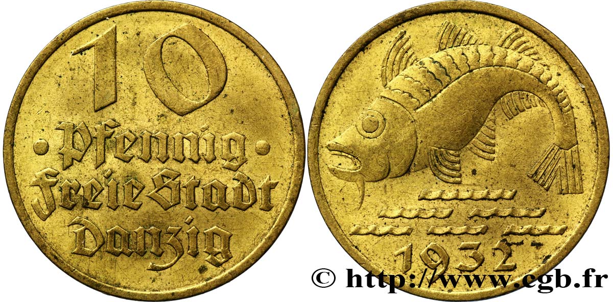 DANZIG (CIUDAD LIBRE) 10 Pfennig poisson 1932  EBC 