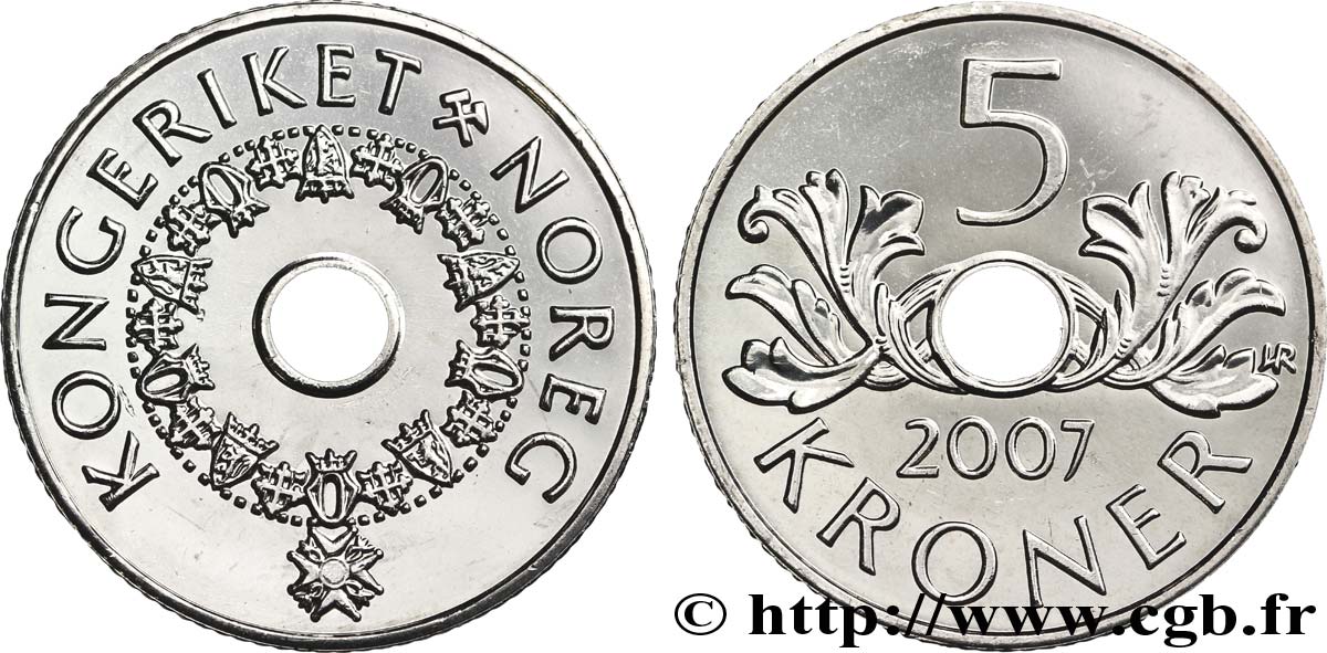 NORWEGEN 5 Kroner Collier de l’ordre de Saint Olaf 2007  fST 