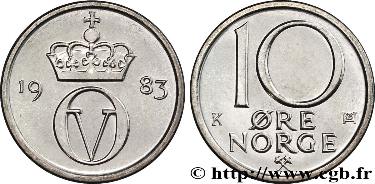 NORVEGIA 10 Ore monograme d’Olav V 1983 Konsberg MS 