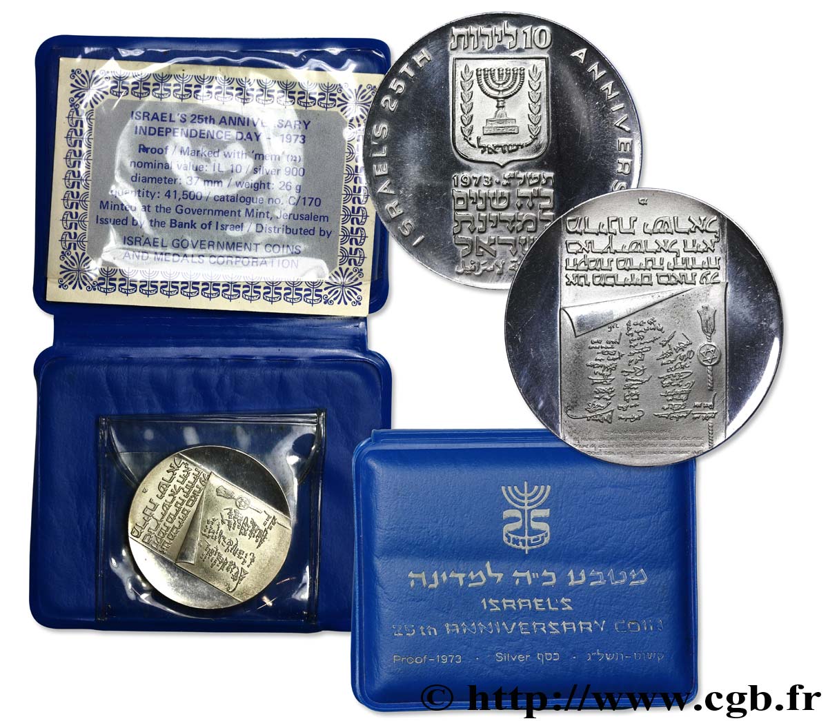 ISRAEL 10 Lirot Proof 25e anniversaire de l’Indépendance 1973  MS 