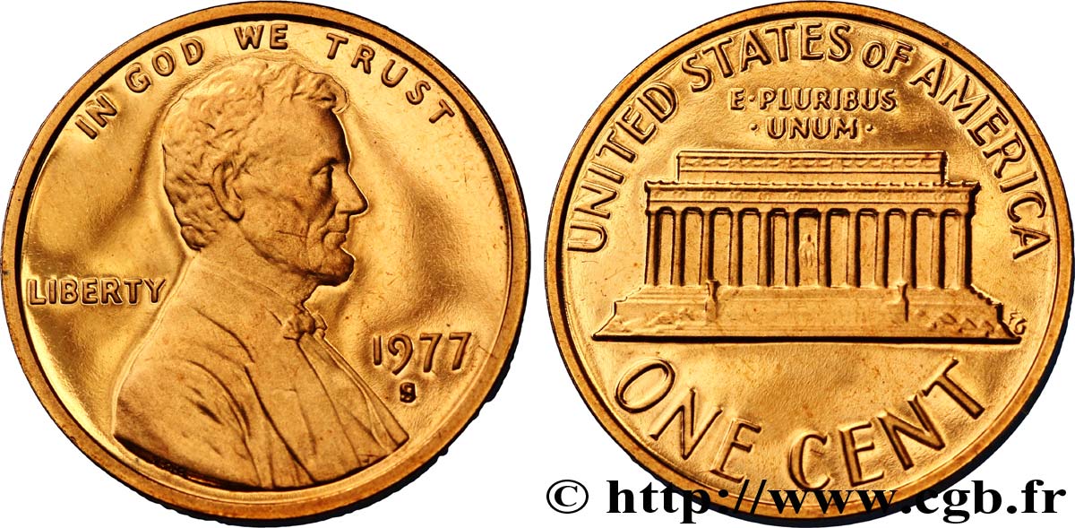 UNITED STATES OF AMERICA 1 Cent Proof Lincoln / mémorial 1977 San Francisco - S MS 