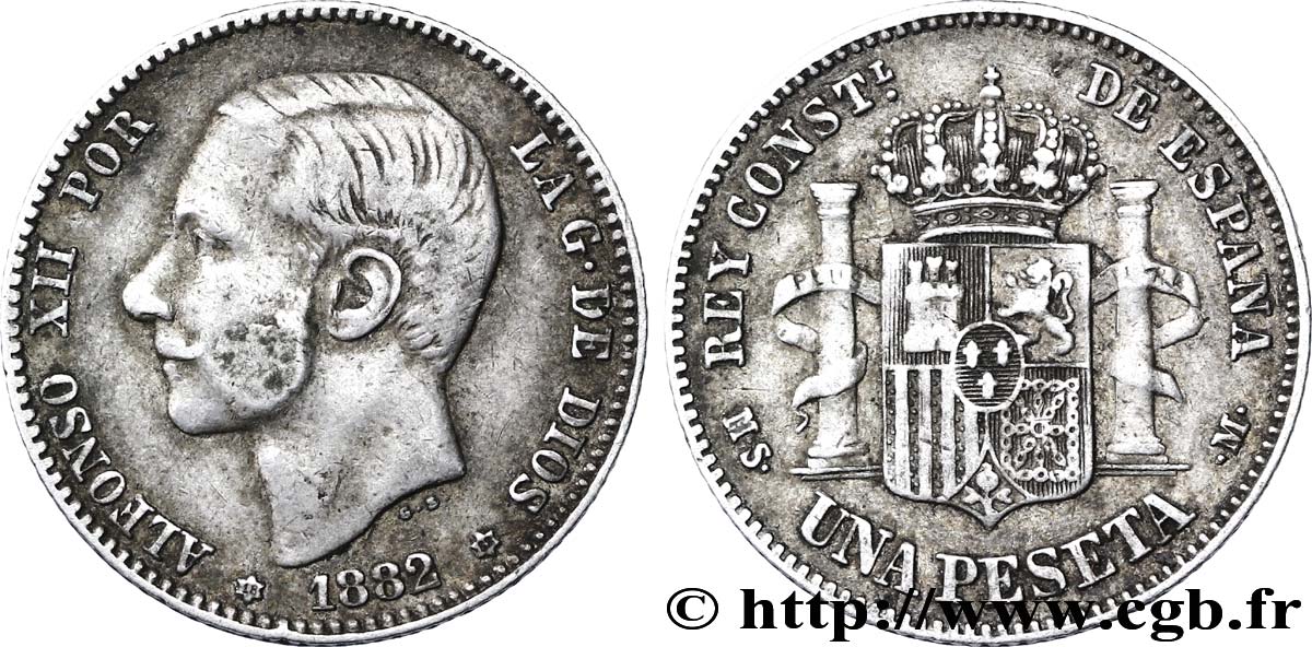 SPAIN 2 Pesetas Alphonse XII / emblème couronné (1882) 1882  XF 