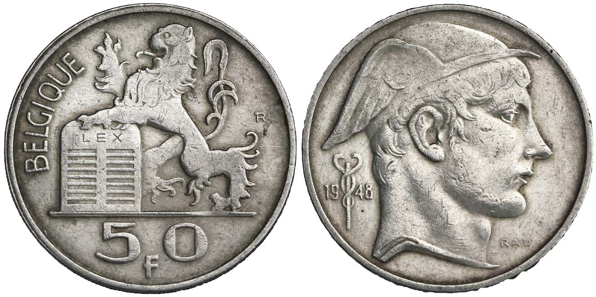 BELGIO 50 Francs Mercure, légende française 1948  BB 